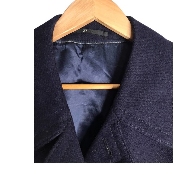 Pure New Wool Vintage Navy Blue Heavy long winter coat - Picture 4 of 7